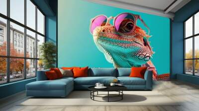 Cool Lizard Wearing Sunglasses. Wall mural