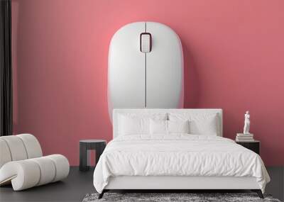 Elegant 3D rendering of a white computer mouse on a light pink background Wall mural