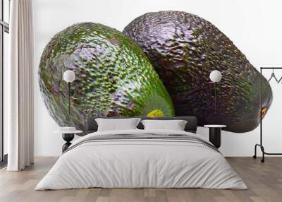 Two ripe avocados with a green and purple skin on white transparent background Wall mural