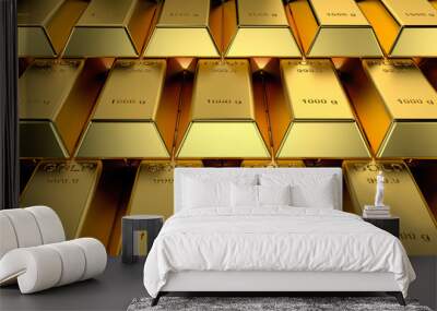 Gold bars with the web banner concept. 3D rendering. Wall mural