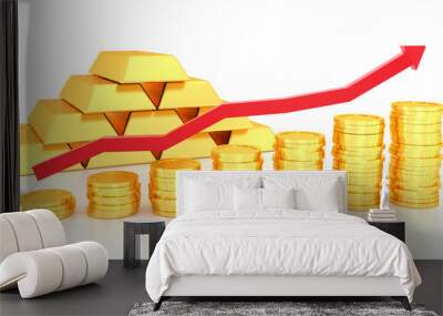 Gold price for website banner. 3D rendering of gold bars. Wall mural