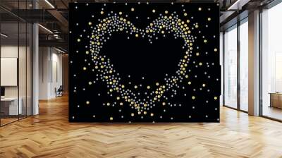 Heart in silver and gold rhinestones, with sparkles in different areas, fashionable design for all types of occasions, text on attractive background. Wall mural