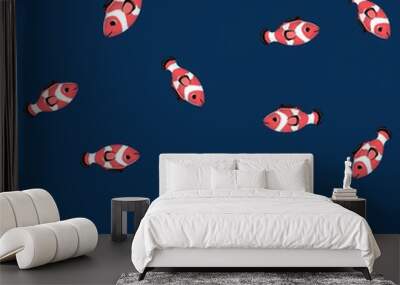 Illustration pattern fish witch colors and indigo background fashion style Wall mural