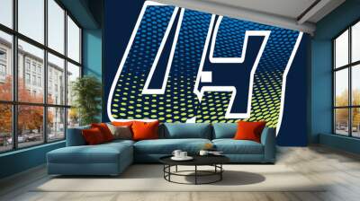 Number 43 with gradient Dots Geometric style Athletic sport, Futurist design. Wall mural