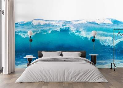 Blue sea wave with white foam isolated on white background. Wall mural