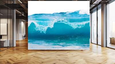 Blue sea wave with white foam isolated on white background. Wall mural