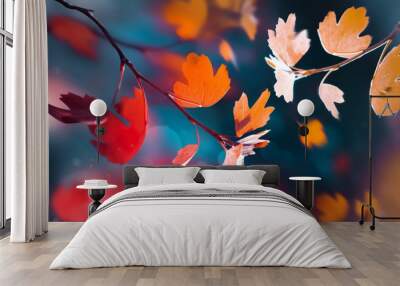 Bright  autumn summer natural background. Red and yellow leaves  in the autumn forest. Magical nature og autumn. Wall mural