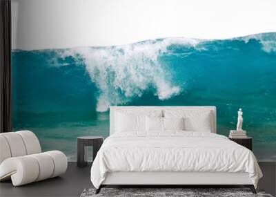 Powerful ocean waves with white foam isolated on a white background. Banner format. Wall mural