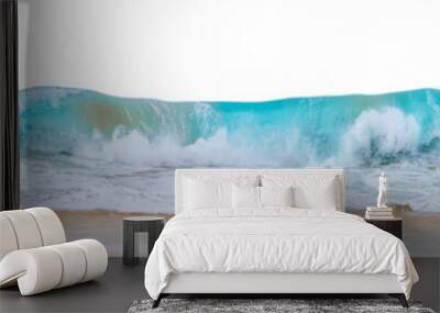 Powerful ocean waves with white foam isolated on a white background. Wide format. Wall mural