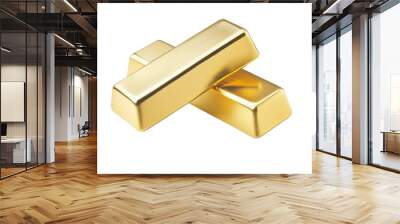 two shiny gold bars stacked on top of each other, isolated on white background Wall mural