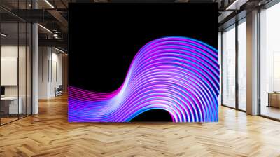 Abstract neon modern pink and blue waves curvy lines on black background. Technology data. High quality photo Wall mural