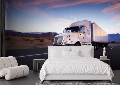 truck and highway at sunset - transportation background Wall mural