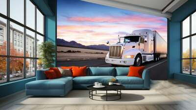 truck and highway at sunset - transportation background Wall mural