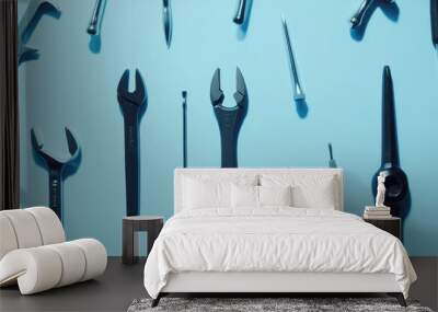 Tools on Blue Background Wall mural