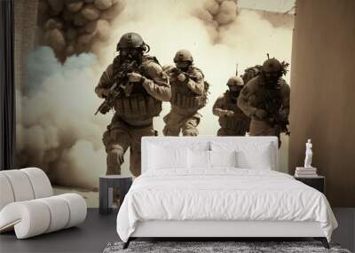 Soldiers in uniform running Wall mural