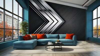 Luxury arrow silver line Background with black metal texture in 3d abstract Wall mural