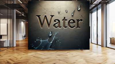 Water text water sign with splashing effects on a solid grey background Wall mural