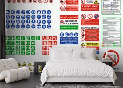 ISO 7010 CARTELLI SEGNALETICA NORME CANTIERI LAVORI, ISO 7010 SIGN WARNING SET SYMBOL SAFETY Wall mural