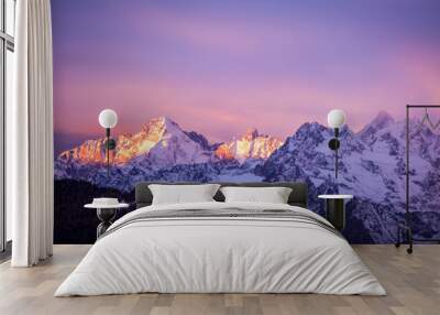  Pink and Purple Lights over the Alps Peaks - Verbier, Alps, Canton du Valais, Wallis, Switzerland Wall mural