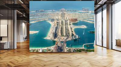 Aerial view of Dubai Palm Jumeirah island, United Arab Emirates Wall mural