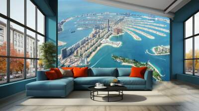 Aerial view of Dubai Palm Jumeirah island, United Arab Emirates Wall mural