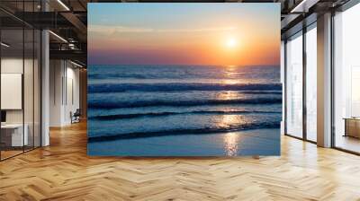 Atlantic ocean, waves at sunset on a beach in Lacanau, Gironde France Wall mural