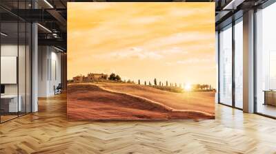 Beautiful typical landscape of Tuscany at sunset, Italy Wall mural