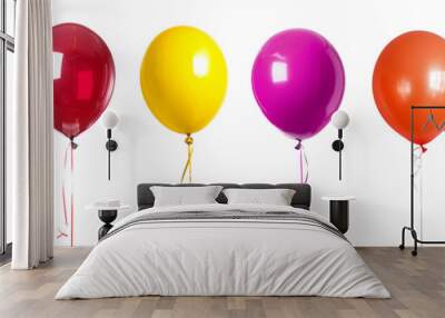 Collection set photo of six colorful different air balloons in a row isolated on transparent background, birthday party invitation or festive event decor Wall mural