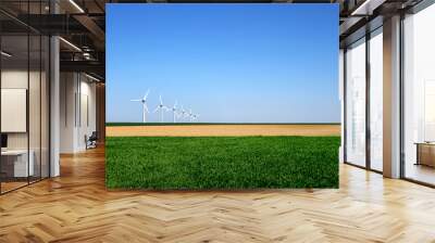 Graphic modern landscape of wind turbines Wall mural