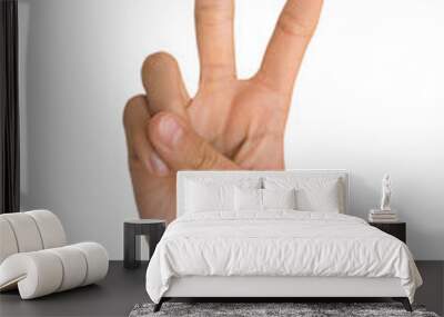 Hand forming the V of Victory or the number two with its finger isolated on transparent background Wall mural