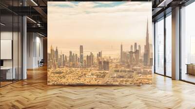 Panoramic aerial view of Dubai skyline, United Arab Emirates Wall mural