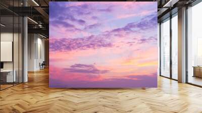 Panoramic photo, view of a pink and purple sky at sunset. Sky panorama background, header and web banner Wall mural