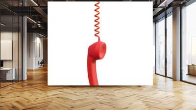 Vintage red phone receiver hanging, isolated on white background Wall mural