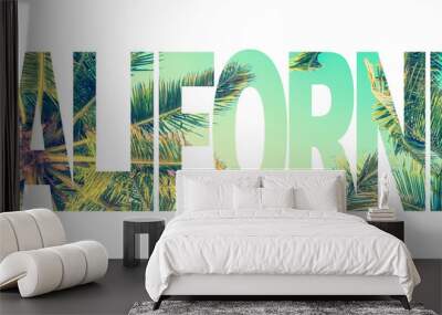 Word California written with a photo palm trees on white background Wall mural