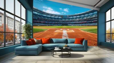 Baseball field, sport stadium with green grass playground Wall mural