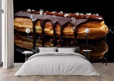 Generative AI, Chocolate eclairs side view, sweet food. Traditional french dessert Wall mural