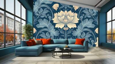 Generative AI, Colorful floral pattern in the style of art nouveau 1900s, beautiful flowers and plants Wall mural