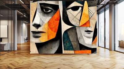 Generative AI, Faces collage abstract black and white background, wallpaper illustration, dramatic mood Wall mural