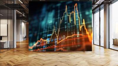 Generative AI, stock market chart lines, financial graph on technology abstract background represent financial crisis, financial meltdown. Technology concept, trading market concept. Wall mural