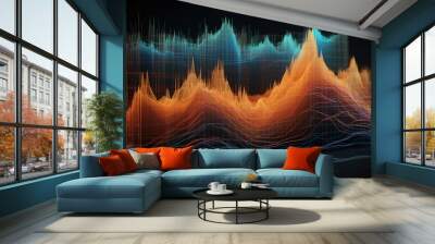 Generative AI, stock market chart lines, financial graph on technology abstract background represent financial crisis, financial meltdown. Technology concept, trading market concept. Wall mural