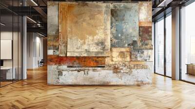 Generative AI, vintage grunge beige and white collage background. Different textures and shapes	
 Wall mural