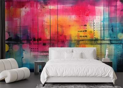 Generative AI, vintage grunge colorful collage background. Different textures and shapes	
 Wall mural