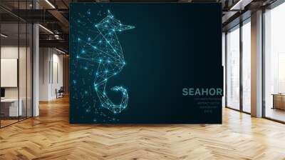 Polygonal wireframe mesh futuristic with seahorse, sign on dark background. Vector lines, dots and triangle shapes, connecting network, digital molecules technology, connection structure. Wall mural