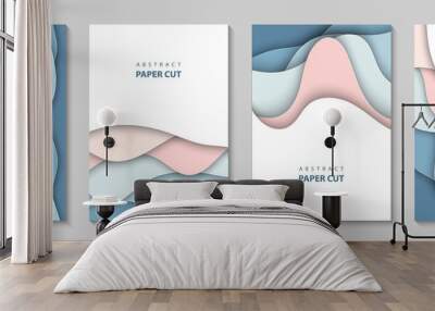 vector vertical flyers with colorful paper cut waves shapes. 3d abstract paper style, design layout  Wall mural