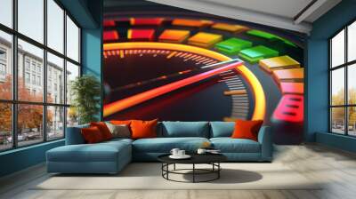 RPM meter with green,red and yellow lights. Speed gauge. Speed limit. Going fast. High performance. high RPM. Speedometer. Overdrive Wall mural