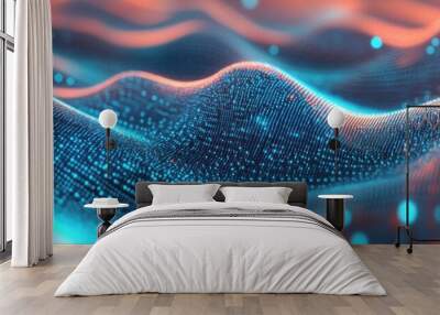 Abstract blue dynamic wave technology background. generative AI Wall mural