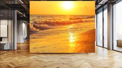 Beautiful beach view with orange and golden sky at summer sunset. Wall mural