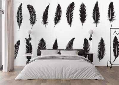 set of silhouettes of feather on transparent background Wall mural