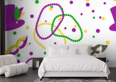 Mardi gras vector seamless pattern with beads, carnival masks and hats Wall mural