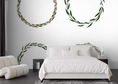 Set of round frames from willow twigs. Flat vector elements for design Wall mural